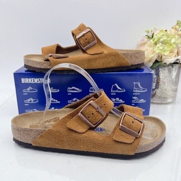 Birkenstock Arizona Soft footbed Sandal Slide Mink Suede EU 38 Womens US 7- 7.5 - Picture 1 of 11